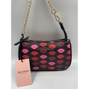 Juicy Couture Black Sealed With A Kiss Lips Mini Wristlet NEW With Tags